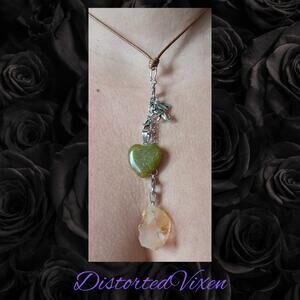 Green Aventurine & Citrine Dragon Charm Convertible Necklace | Adjustable Cord